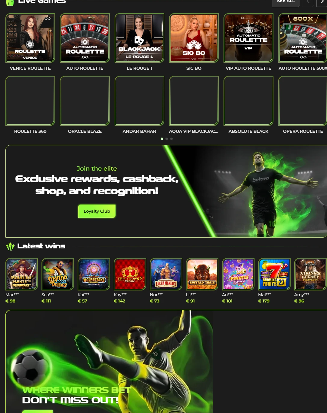 Giochi live Betovo Casino